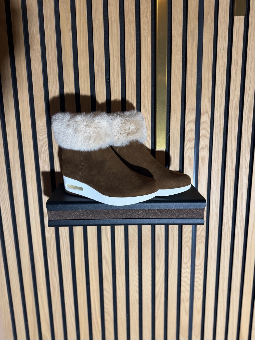 DKNY Brown Suede Fur-Trim Wedge Boots